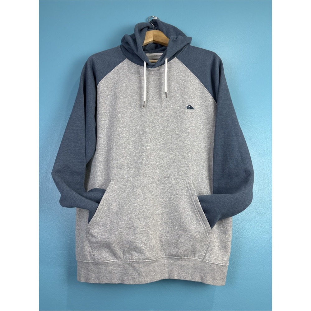 QUIKSILVER Hoodie Casual Size Large Surfer Grey Blue Red Black Striped Cotton